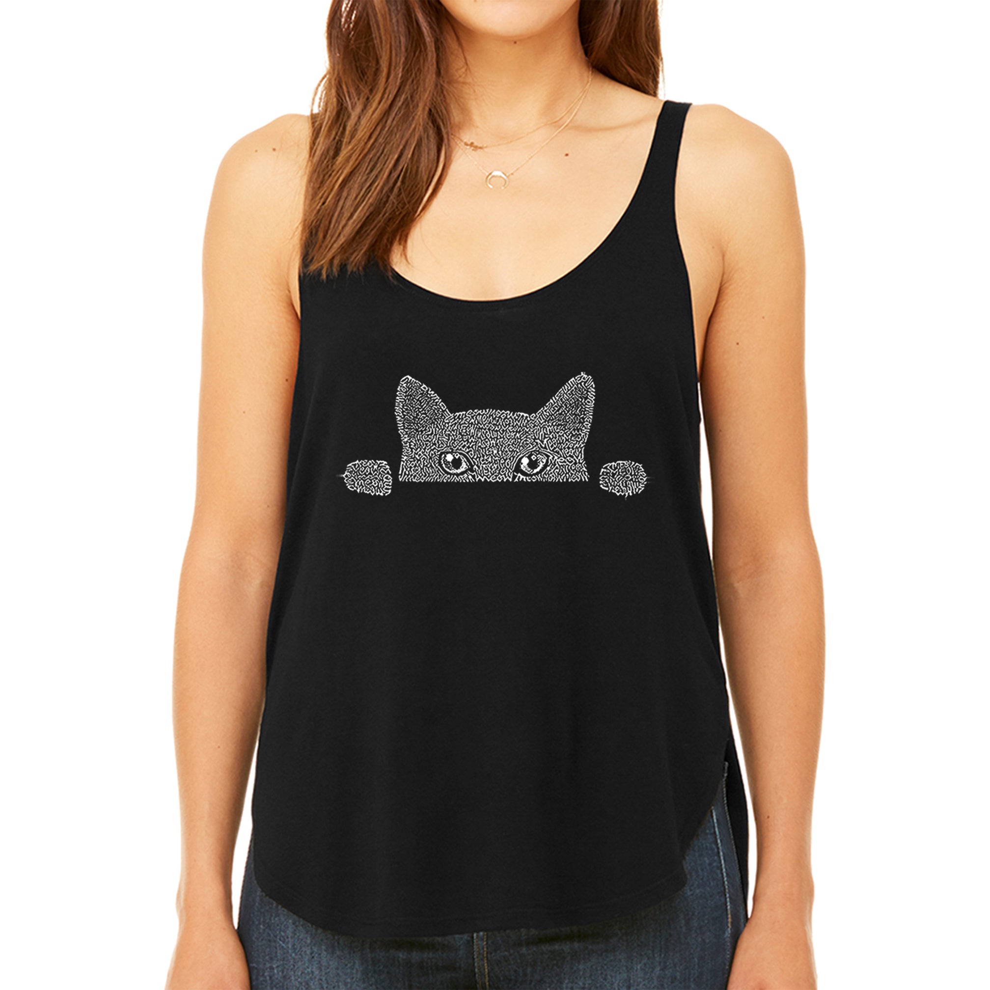 Peeking Cat - Women's Premium Word Art Flowy Tank Top、mySite、camillekostekn