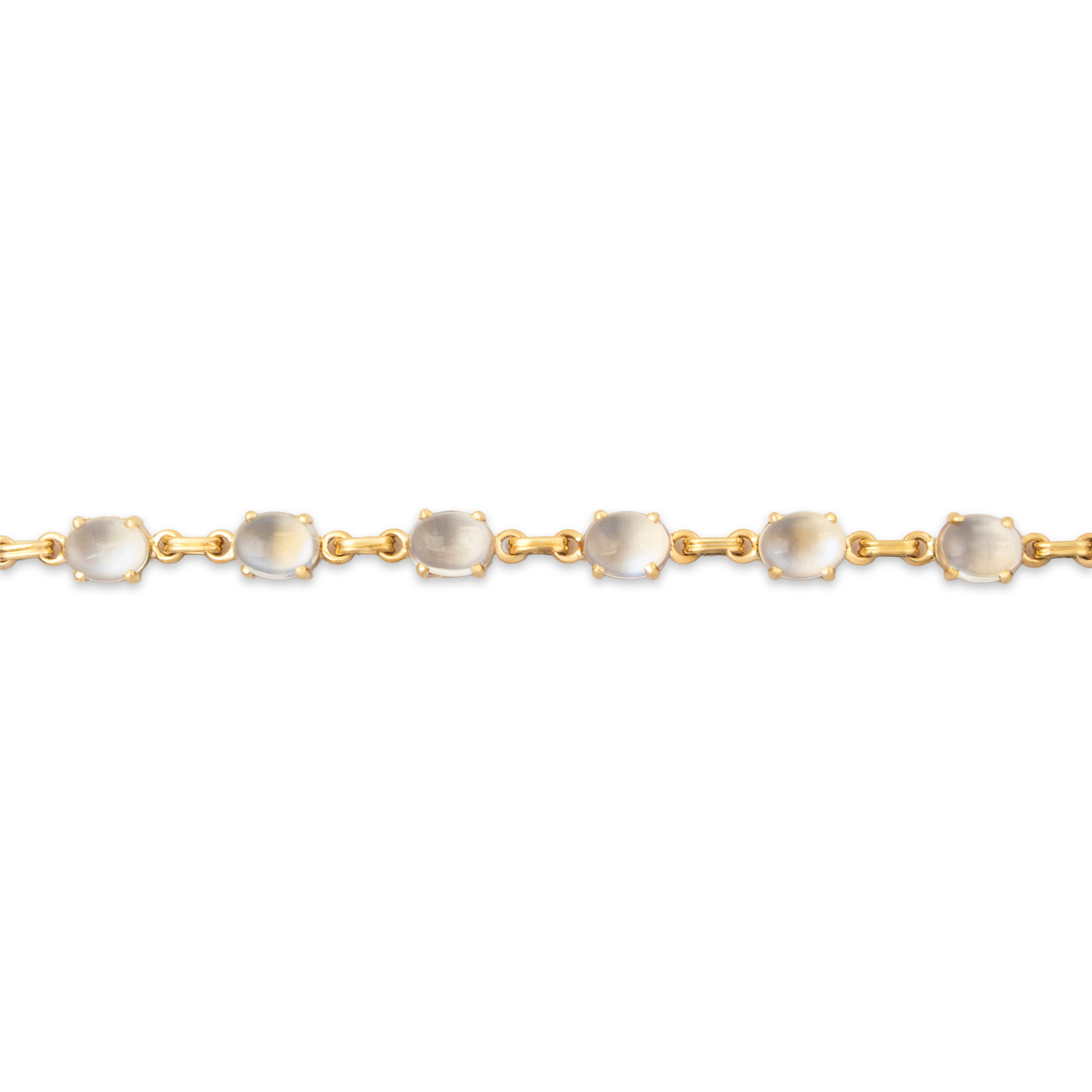 Vintage 14k Yellow Gold 12.6cttw Blue Sheen Moonstone Station Bracelet 6.75、mySite、hinf8tx79