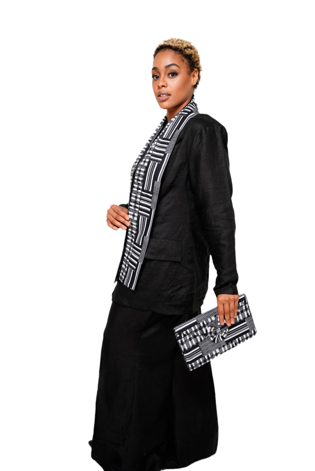 Dupsie's Otumfuo Black and White Kente African Print Sash DPB0795S、mySite、solidvoid