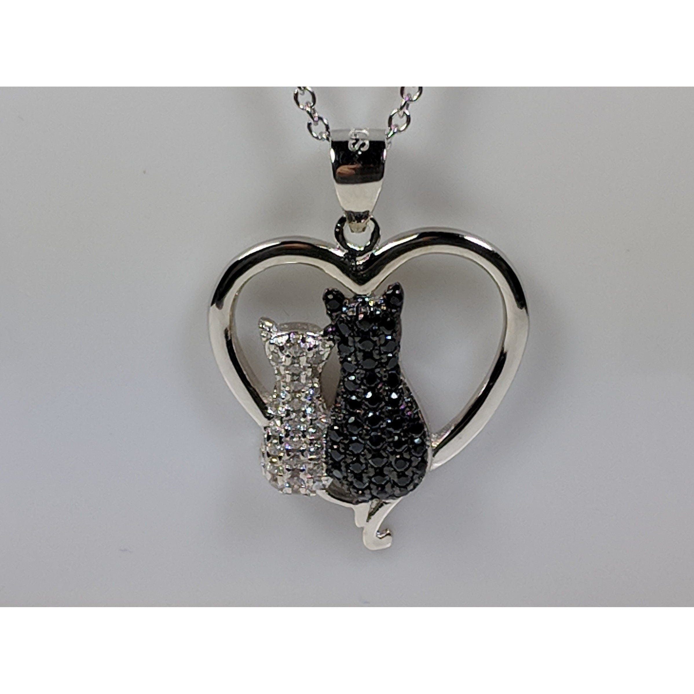 Two Cats in a Heart Necklace in 925 Silver, Darling! White and Black Kitties、mySite、g9winljtr