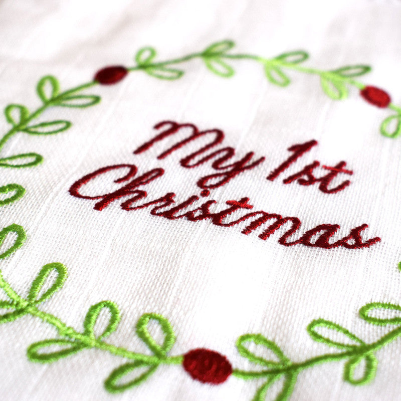 Organic Cotton Baby Festive Bib | My 1st Christmas Print |White、mySite、camillekostekn
