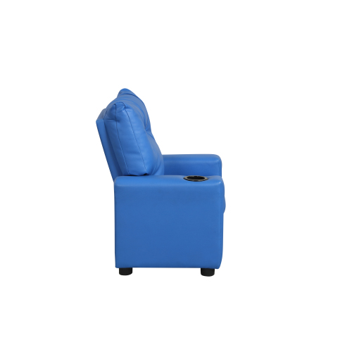 Perline 23"W Blue PVC Fabric Kids Recliner Chair with Cupholder、、casual
