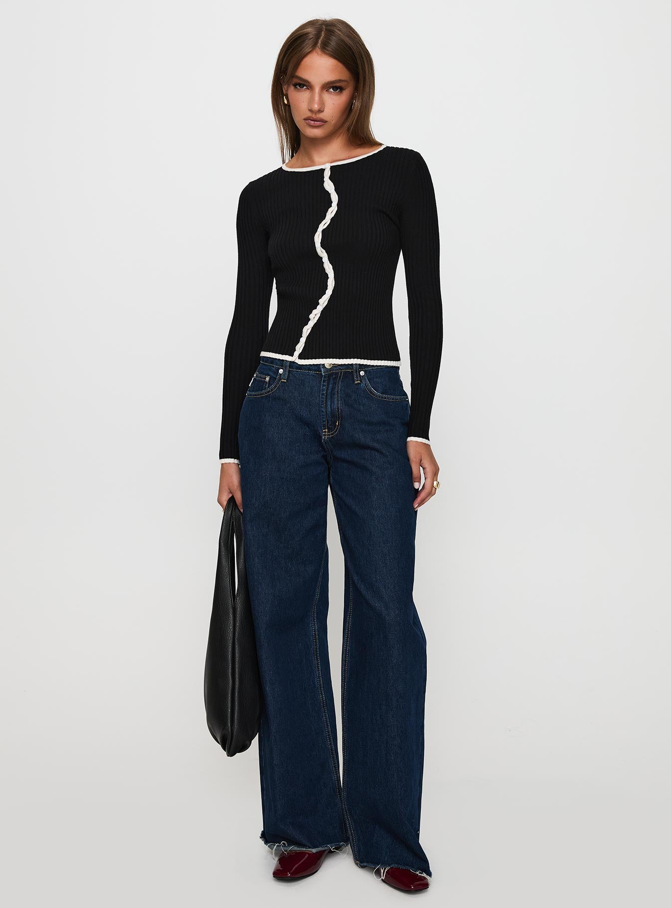 Bring Me Closer Button Up Long Sleeve Top Black / White、mySite、solidvoid