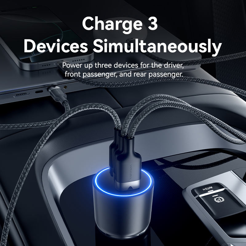 Vention Three-Port USB C+C+A (100W+65W+30W) Car Charger Black ABS Type、mySite、fannypackpong