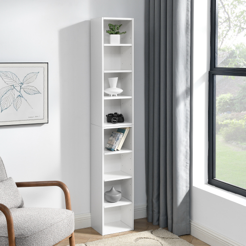 8-Tier Media Tower Rack, CD DVD Slim Storage Cabinet with Adjustable Shelves, Tall Narrow Bookcase Display Bookshelf for Home Office,Multi-functional double-decker bookcase、、casual