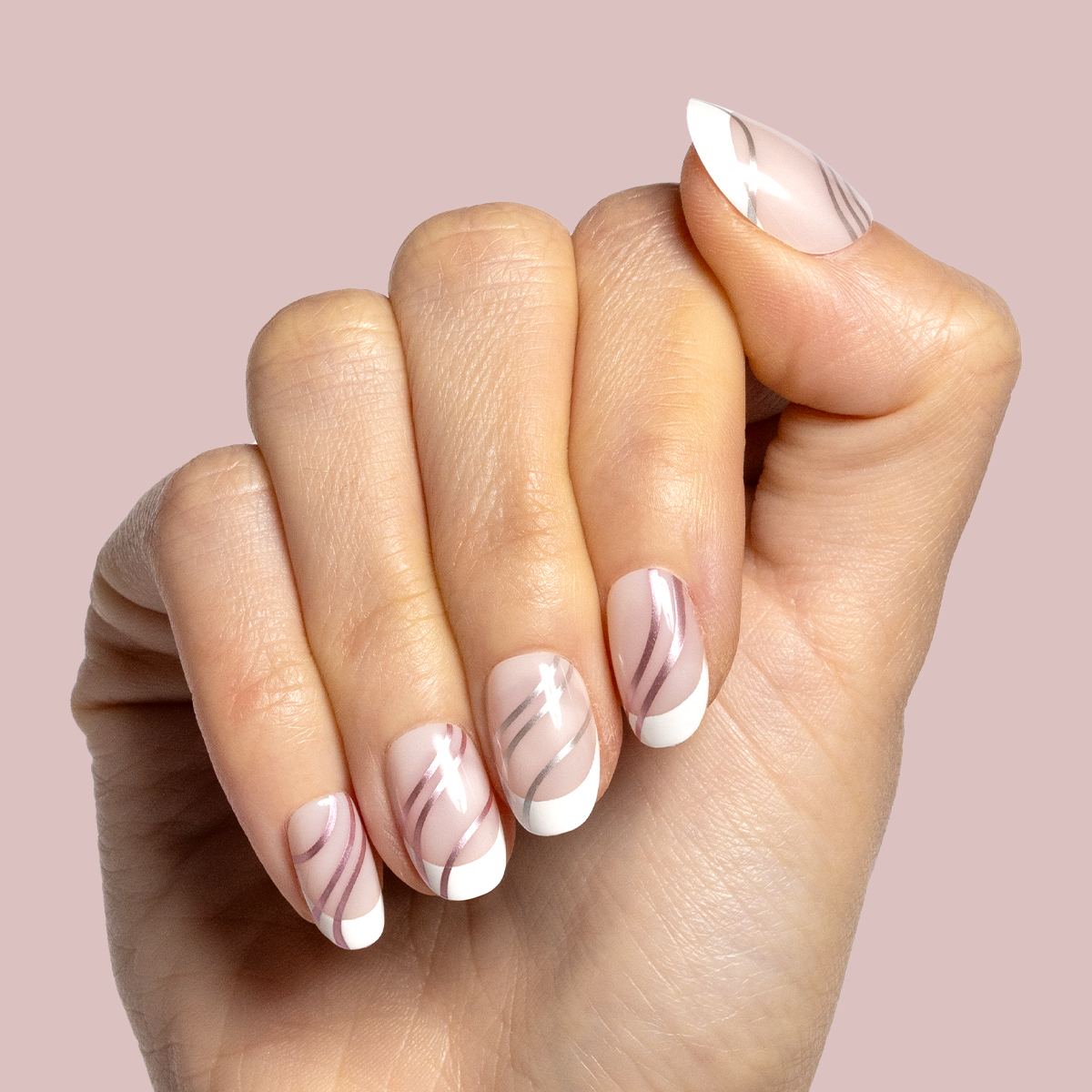 Metallic Linear French - Press-On | Short | Round - Part of Set、mySite、solidvoid