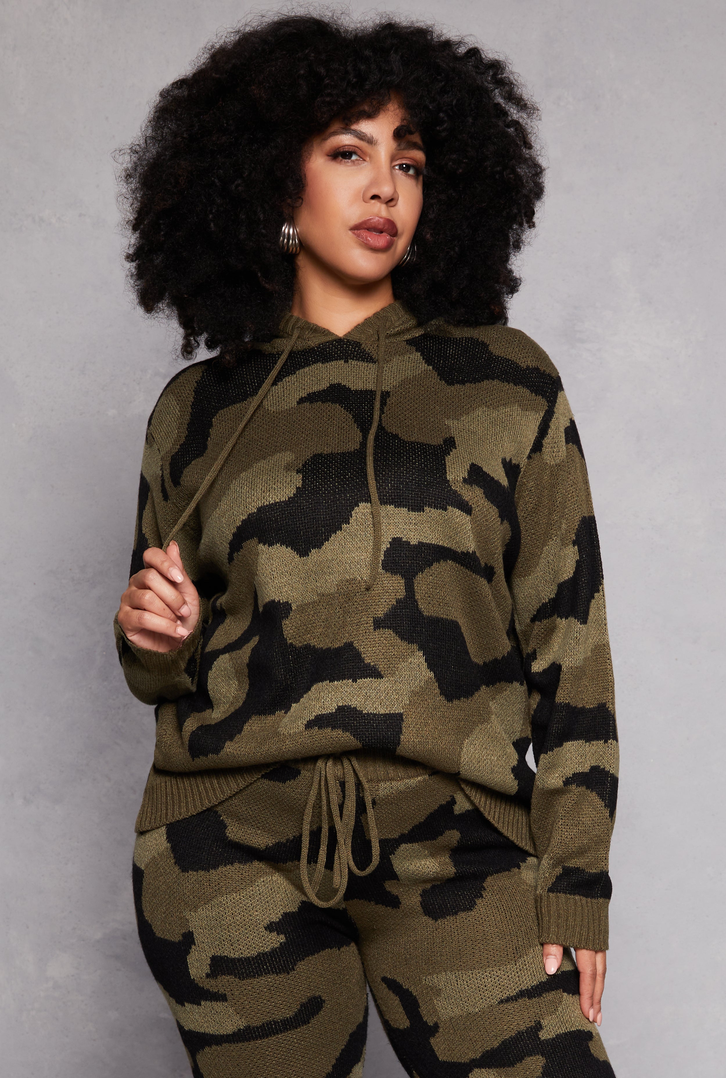 Plus Size Camo Hooded Sweater、mySite、camillekostekn