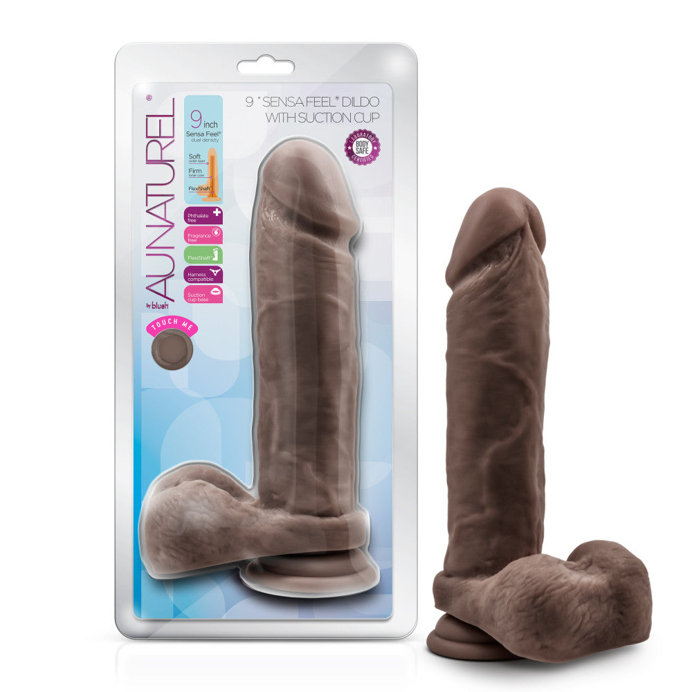 Au Naturel By Blush® | Realistic Chocolate 9-Inch Long Dildo With Balls & Suction Cup Base、mySite、bottomscart