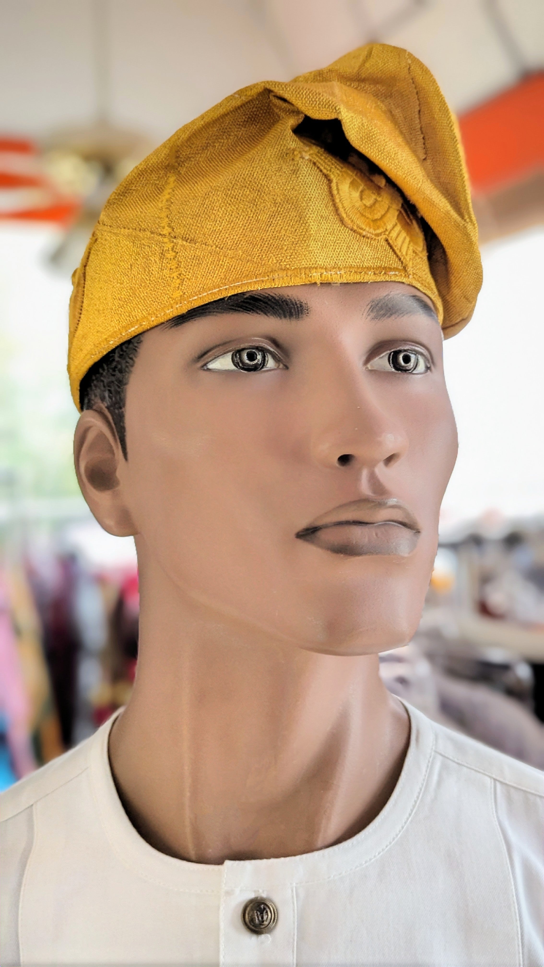 Dupsie's Majestic Gold Oluwafila African embroidered Aso Oke handwoven Fila Kufi cap Hat-DPHASFH4、mySite、solidvoid