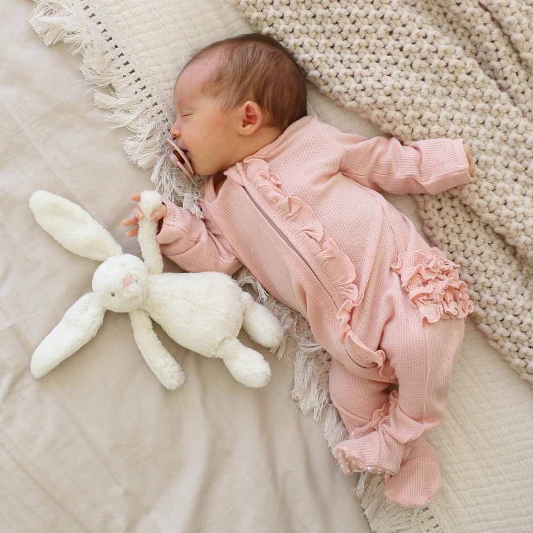  Lovely Pink Bamboo Waffle Zipper Ruffle Footie、mySite、layawaytickets