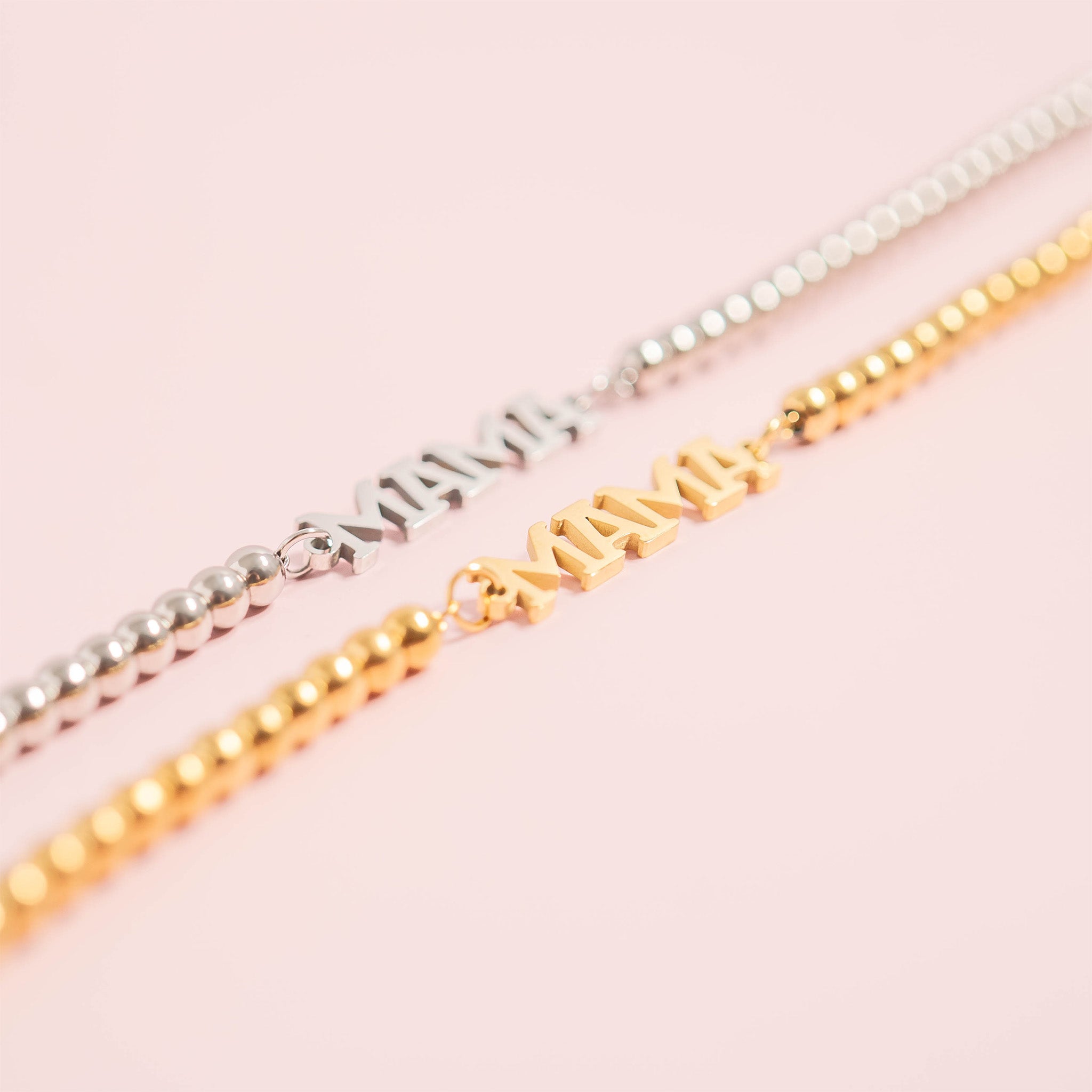 18K Gold PVD Stainless Steel Mama Beaded Bracelet / BRJ1053、mySite、dreamappss