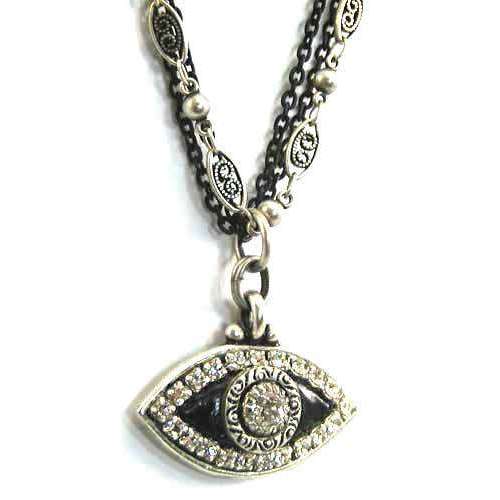 Michal Golan Crystal, Silver and Black Evil Eye Pendant Necklace、mySite、topwebapps