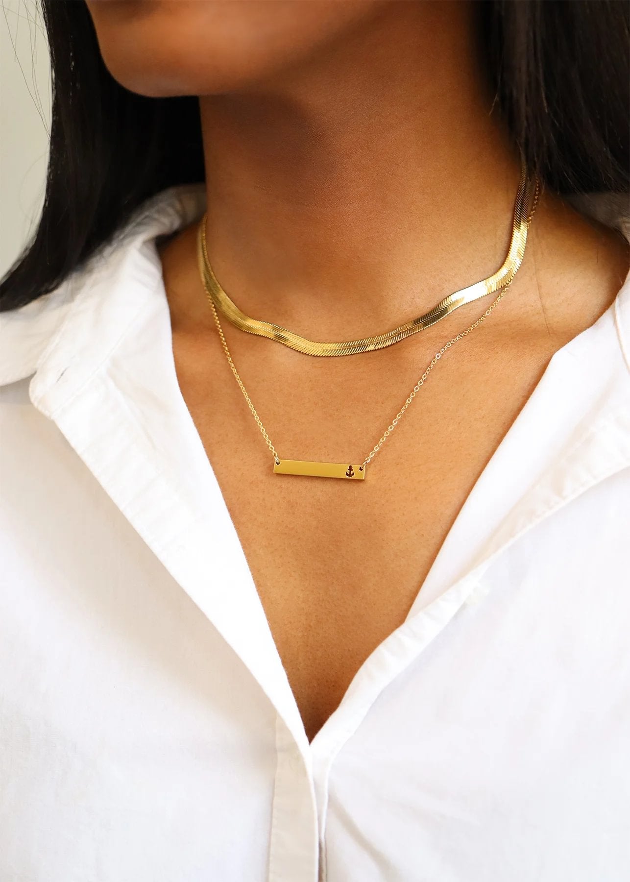 18K Gold PVD Stainless Steel Anchor Cutout Horizontal Blank Bar Necklace / SBB0157、mySite、dreamappss