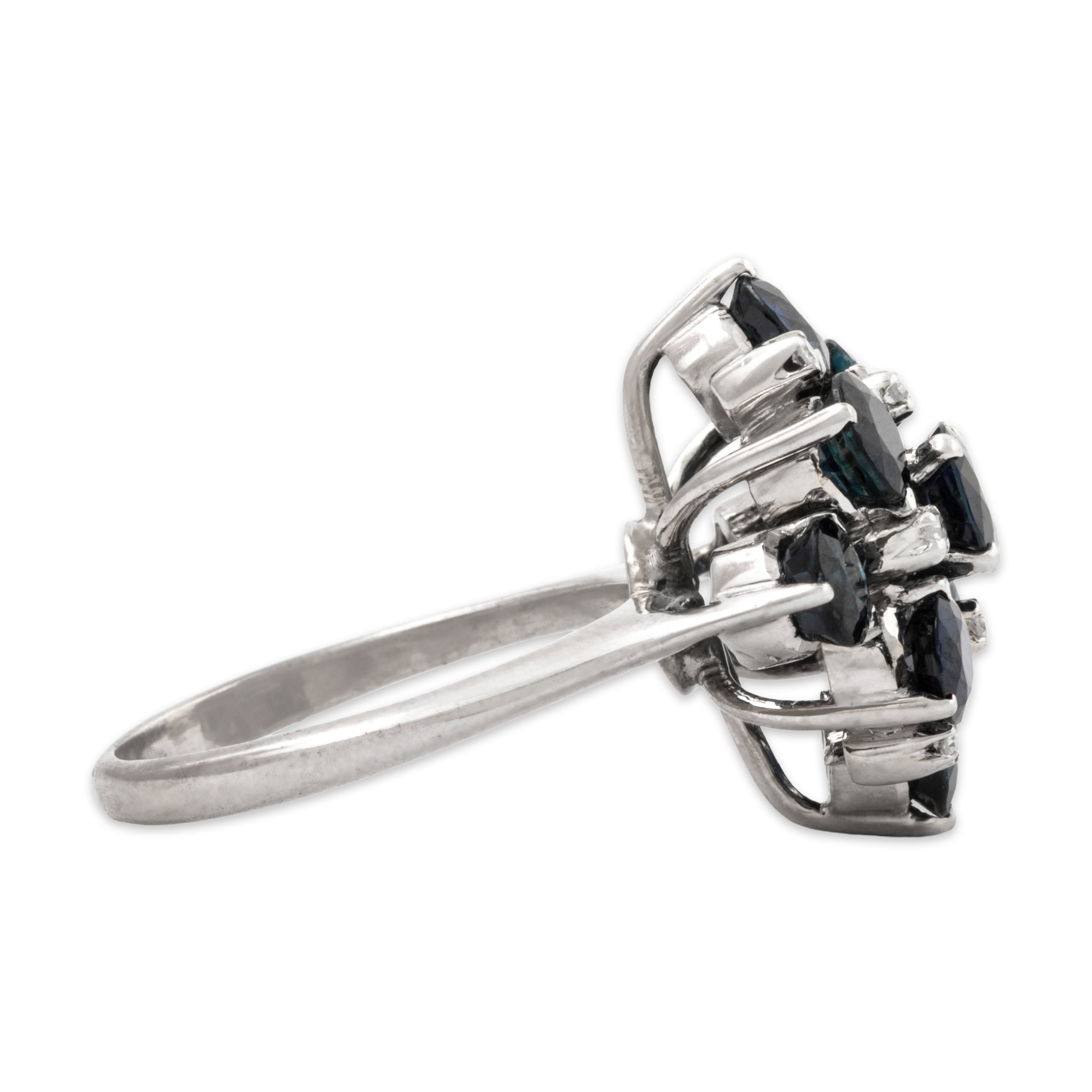 Vintage 18k White Gold 3.9cttw Sapphire Diamond Star-Studded Cocktail Ring 7.25、mySite、hinf8tx79