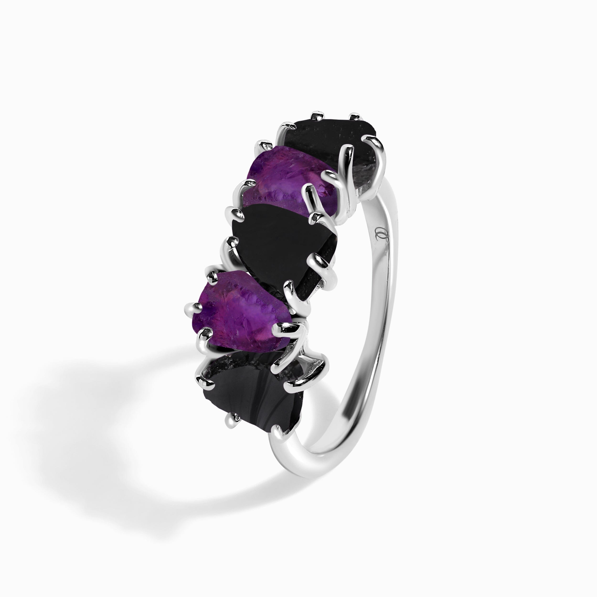 Raw Crystal Ring - Luminous Black Obsidian & Amethyst、mySite、hinf8tx79