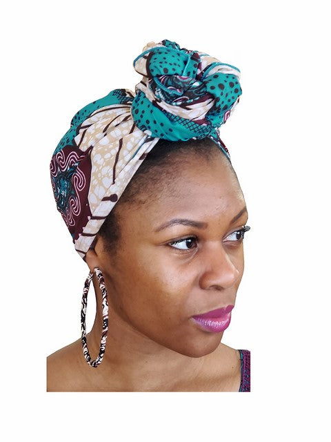 Turquoise and Maroon African Print Head wrap、mySite、solidvoid