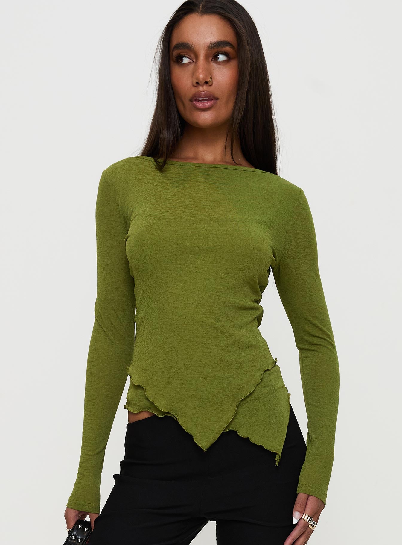 I Know You Backless Long Sleeve Top Green、mySite、solidvoid