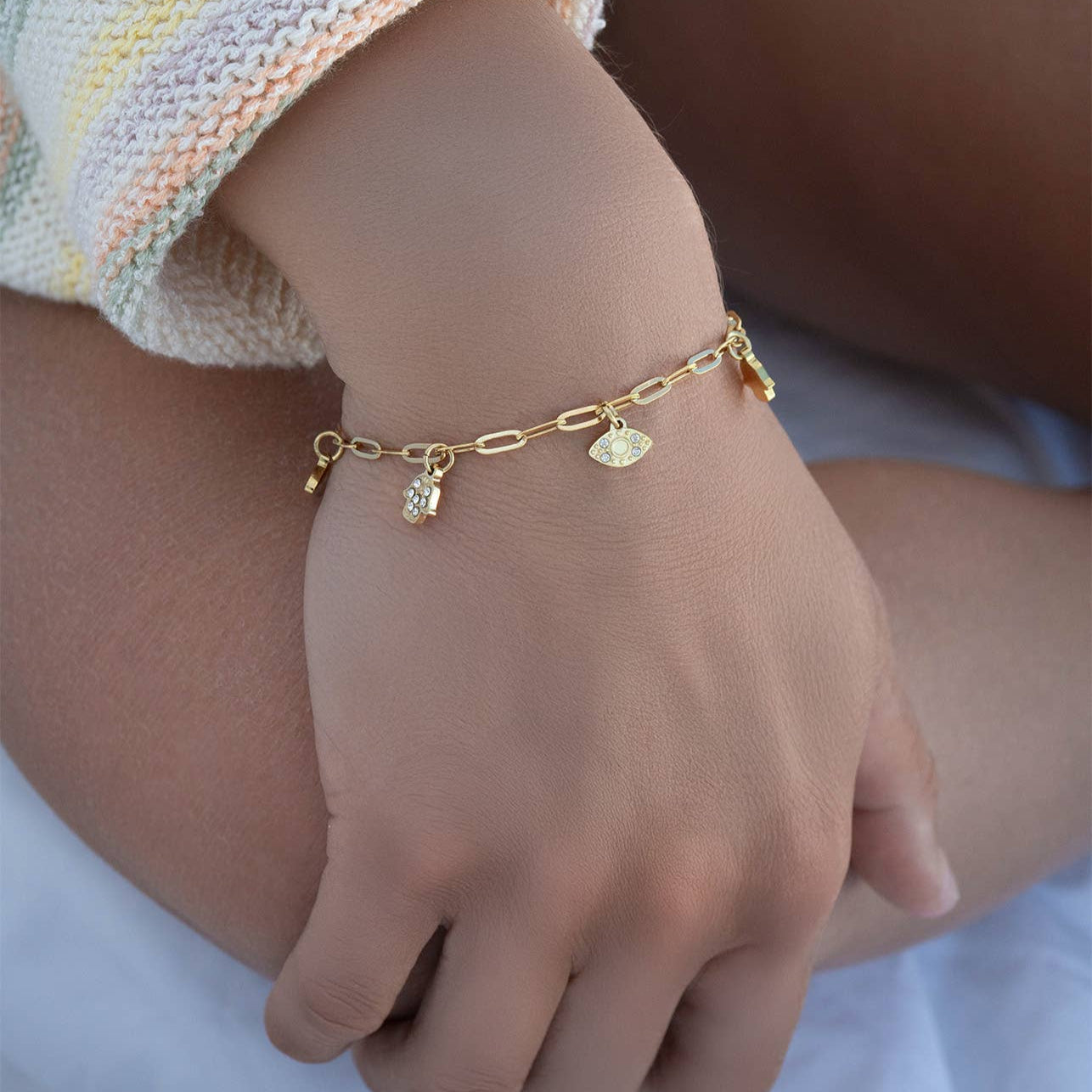 Crystal Hamsa and Evil Eye Paperclip Bracelet - 18k Gold-Plated、mySite、topwebapps