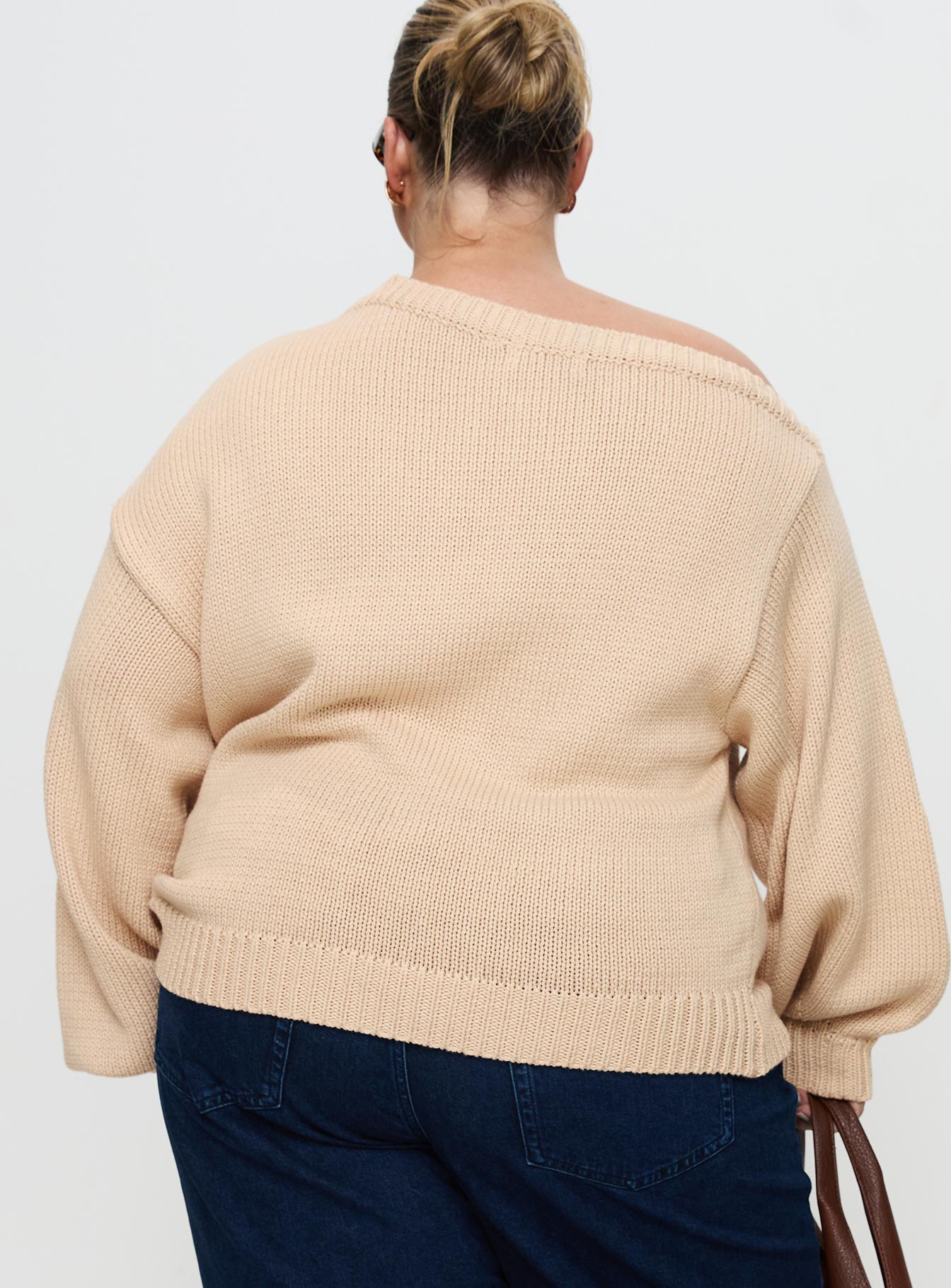 Jadynn Off Shoulder Knit Sweater Cream Curve、mySite、solidvoid