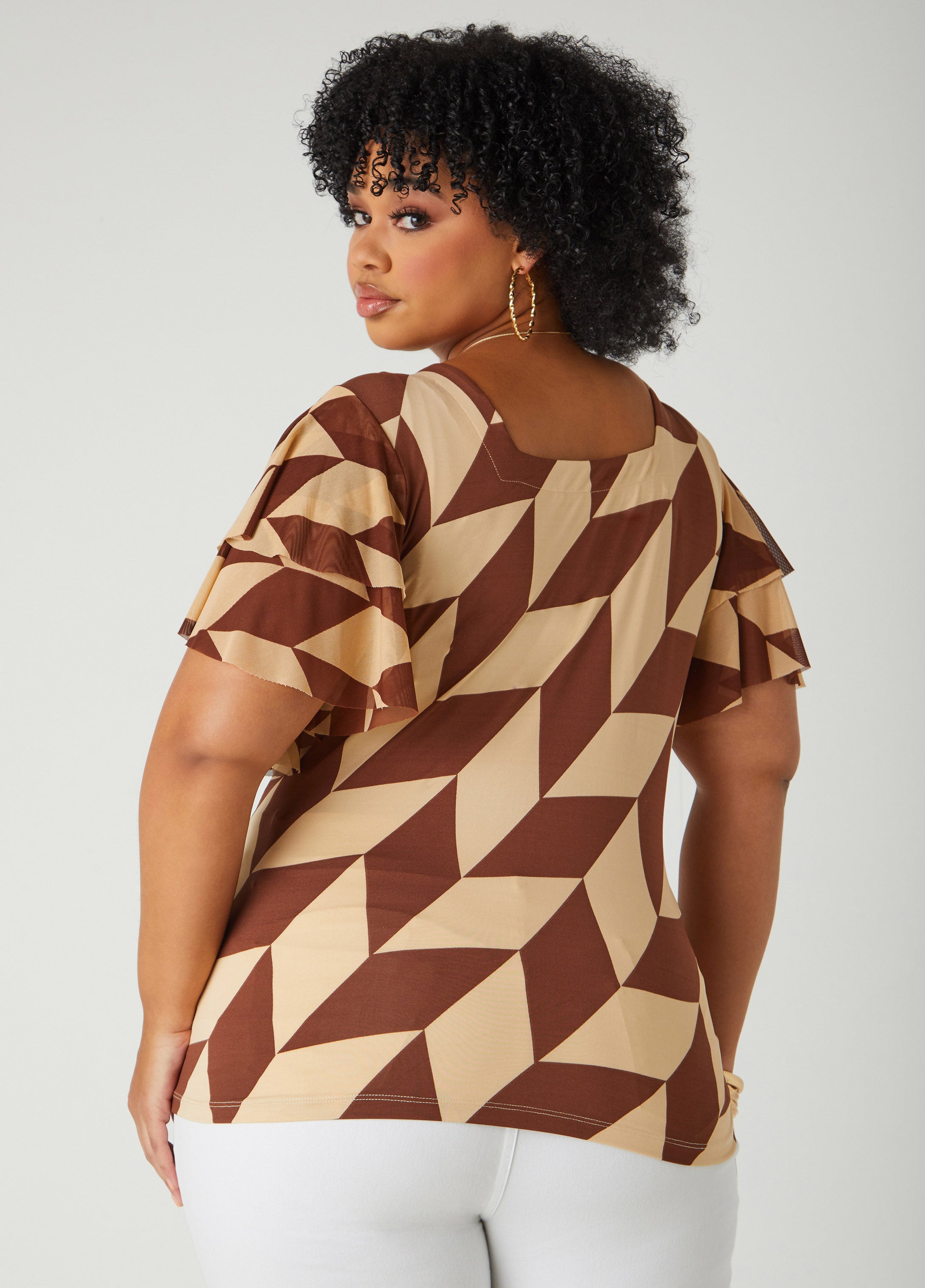 Tiered Sleeve Geo Print Top、mySite、bengalsvssteelers