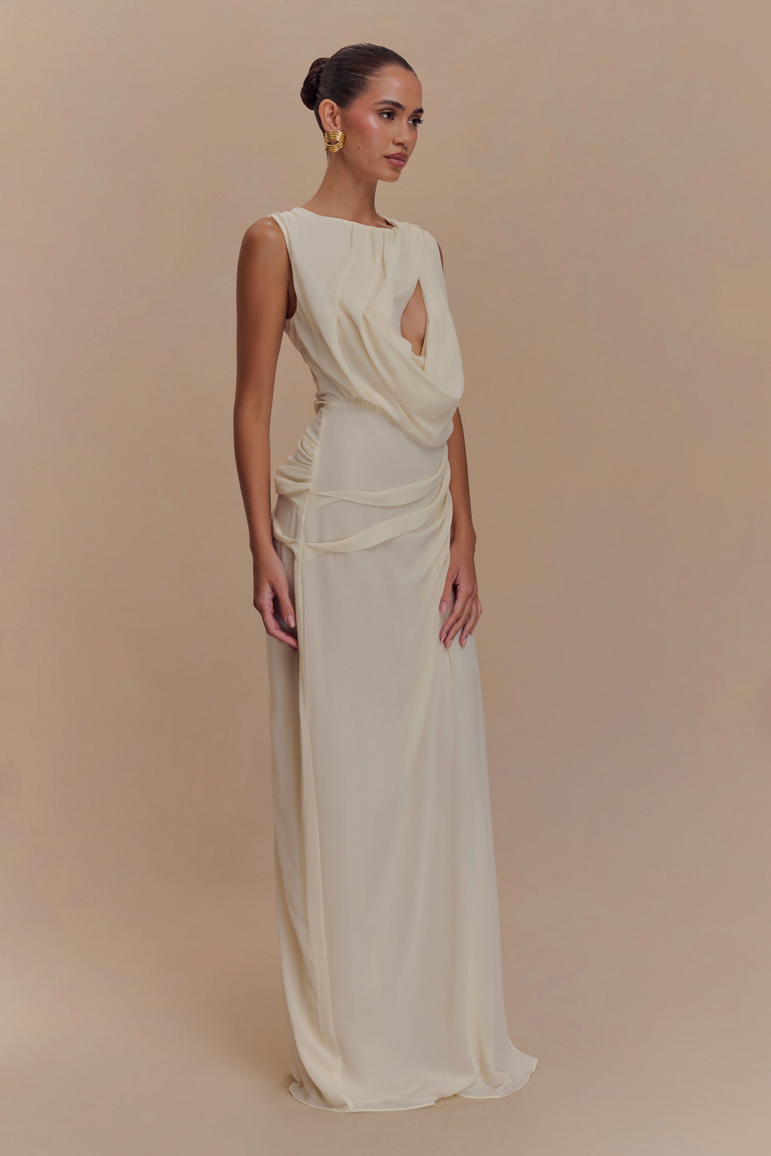 Oria Chiffon Maxi Dress - Ivory、mySite、solidvoid