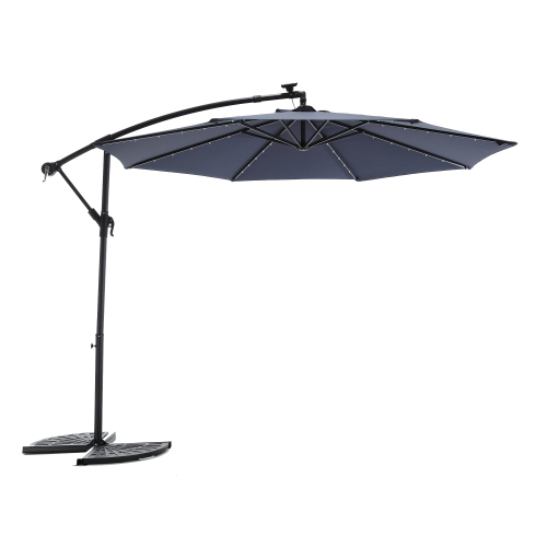 10ft Solar LED Offset Hanging Market Patio Umbrella ( khaki )(No Base)、、eastwooduniform