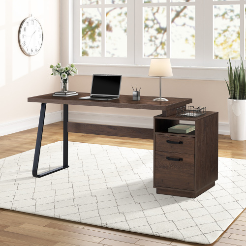Home Office Computer Desk with Drawers/Hanging Letter-size Files, 65 inch Writing Study Table with Drawers、、casual