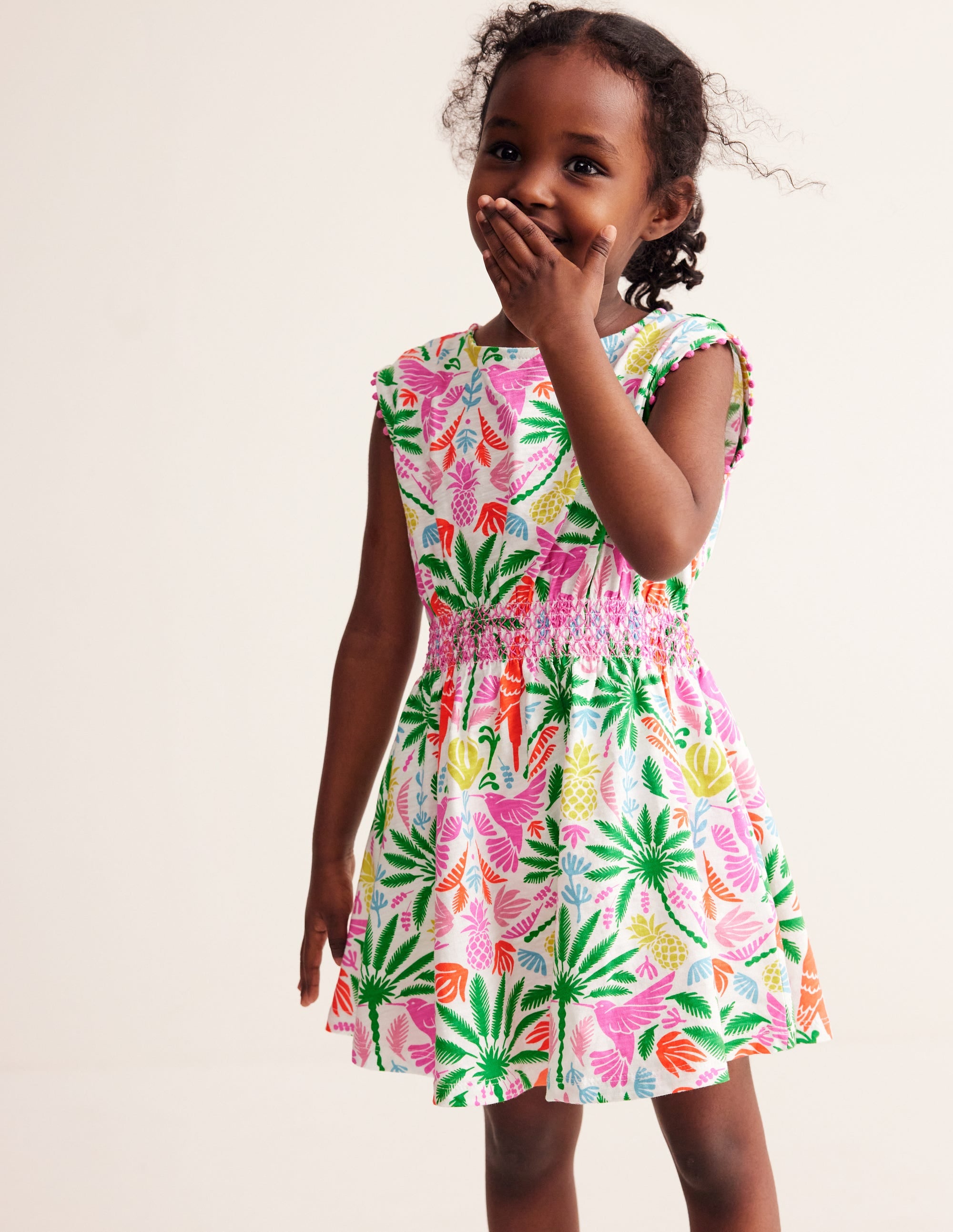  Shirred Waist Jersey Dress-Multi Rainbow Palm、mySite、ashleygrahame