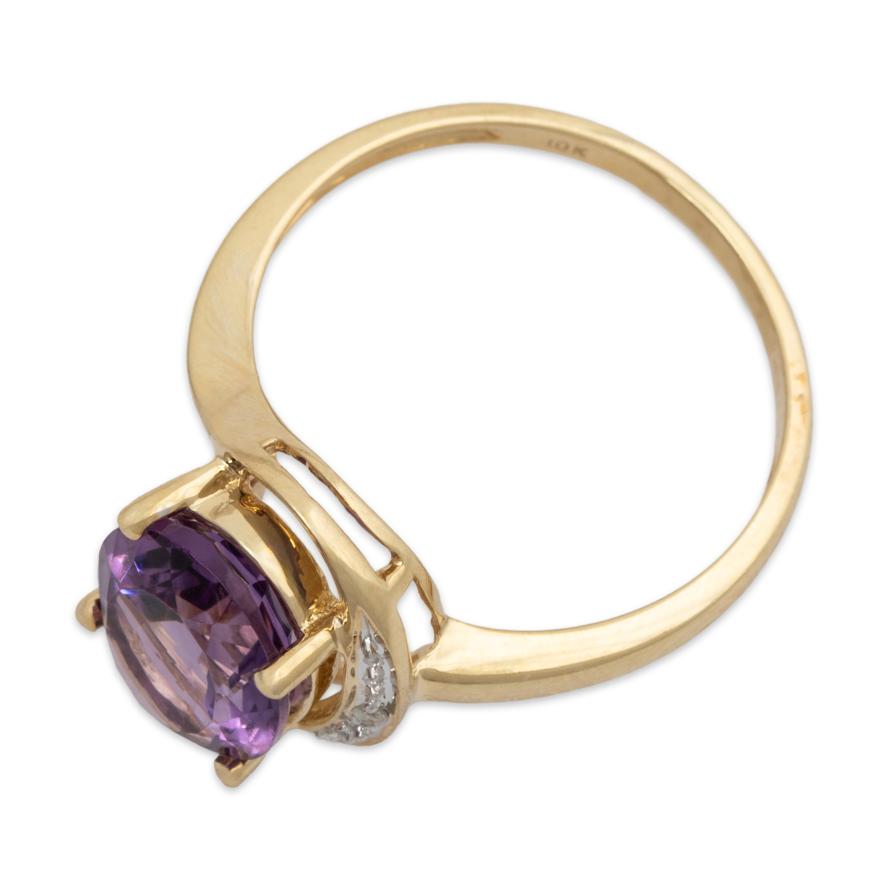 Vintage 10k Yellow Gold 2.4ct Amethyst Diamond Oval Ring 6.50、mySite、hinf8tx79