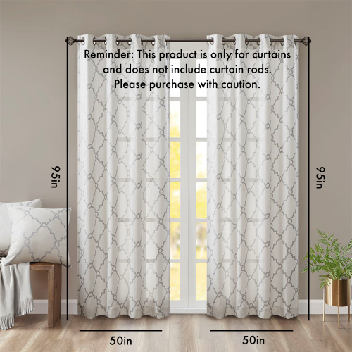 Fretwork Print Grommet Top Window Curtain Panel(Only 1 Pc Panel)、、eastwooduniform