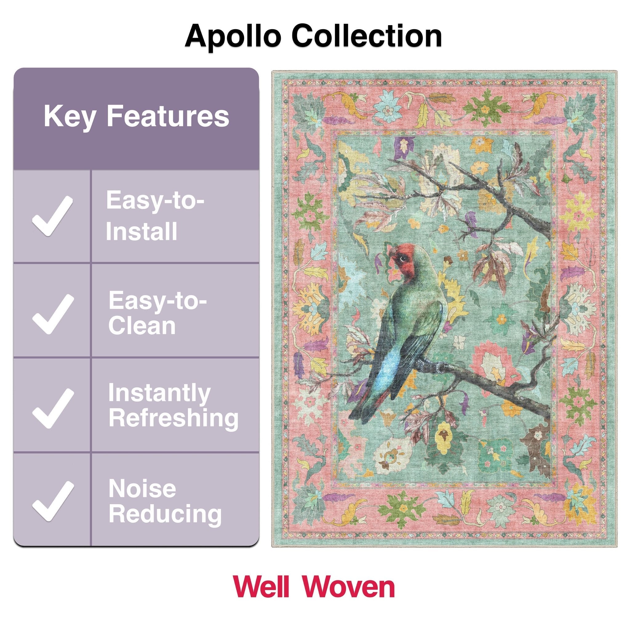 Apollo Botanical Birds Ushak Tropical Green Multi Color Rug Perfect for Living Room, Dining Room, Bedroom and Kitchen、mySite、gigharbornorthrealestate