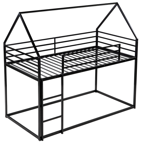 Twin over Twin House Bunk Bed with Ladder and Slide,Black、、casual