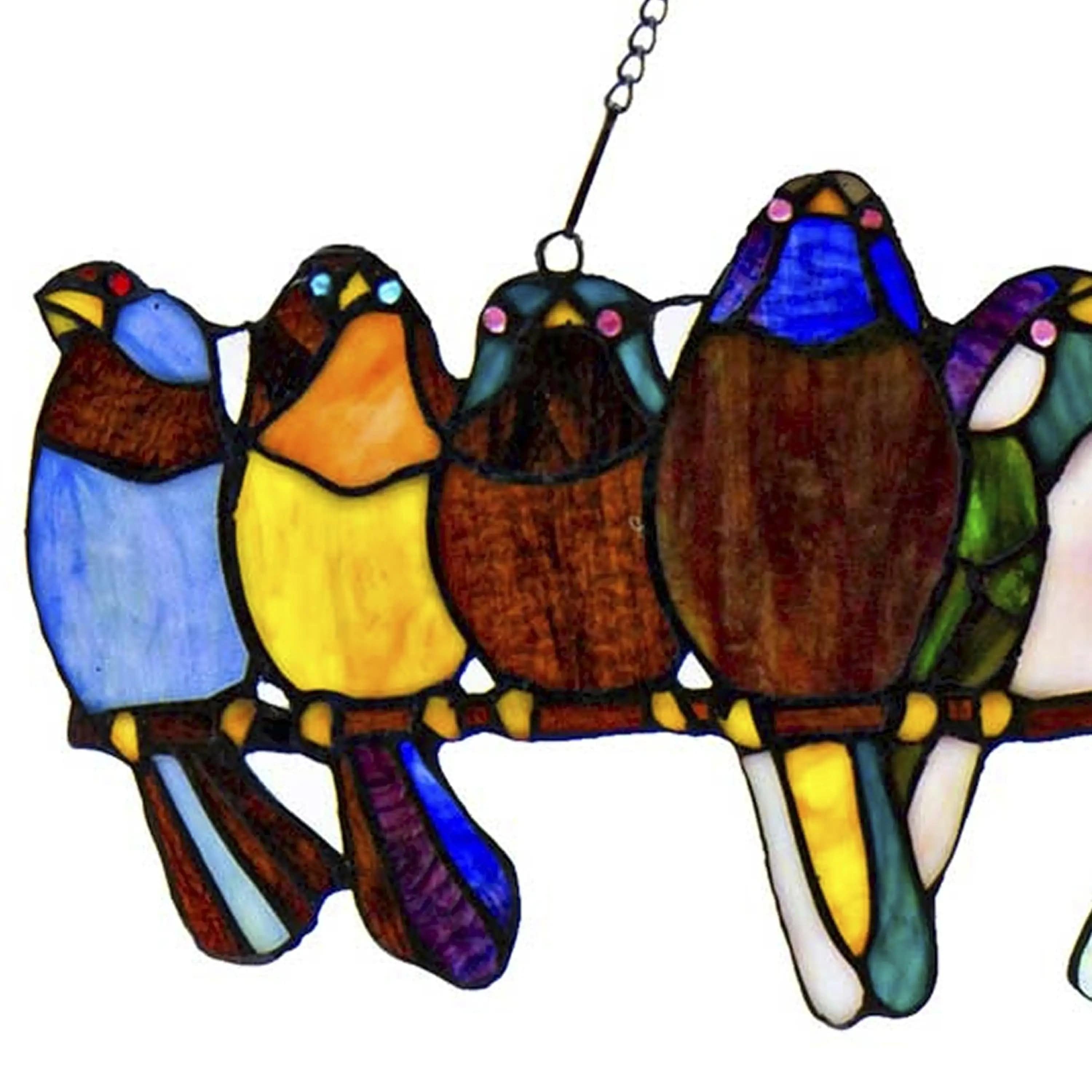 Multicolor Birds Stained Glass Window Panel、mySite、g9winljtr