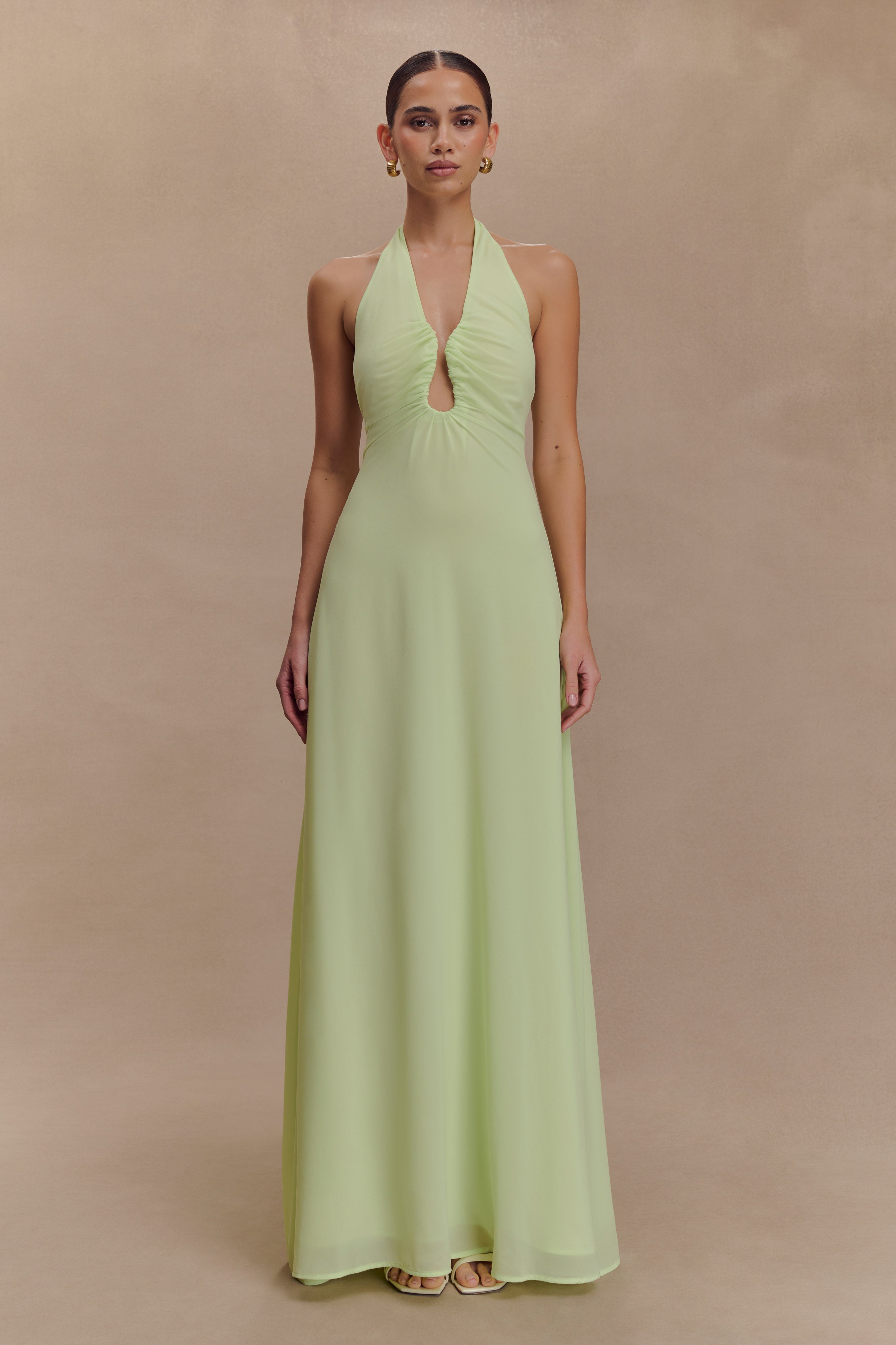 Malakhai Chiffon Halter Maxi Dress - Pastel Green、mySite、solidvoid