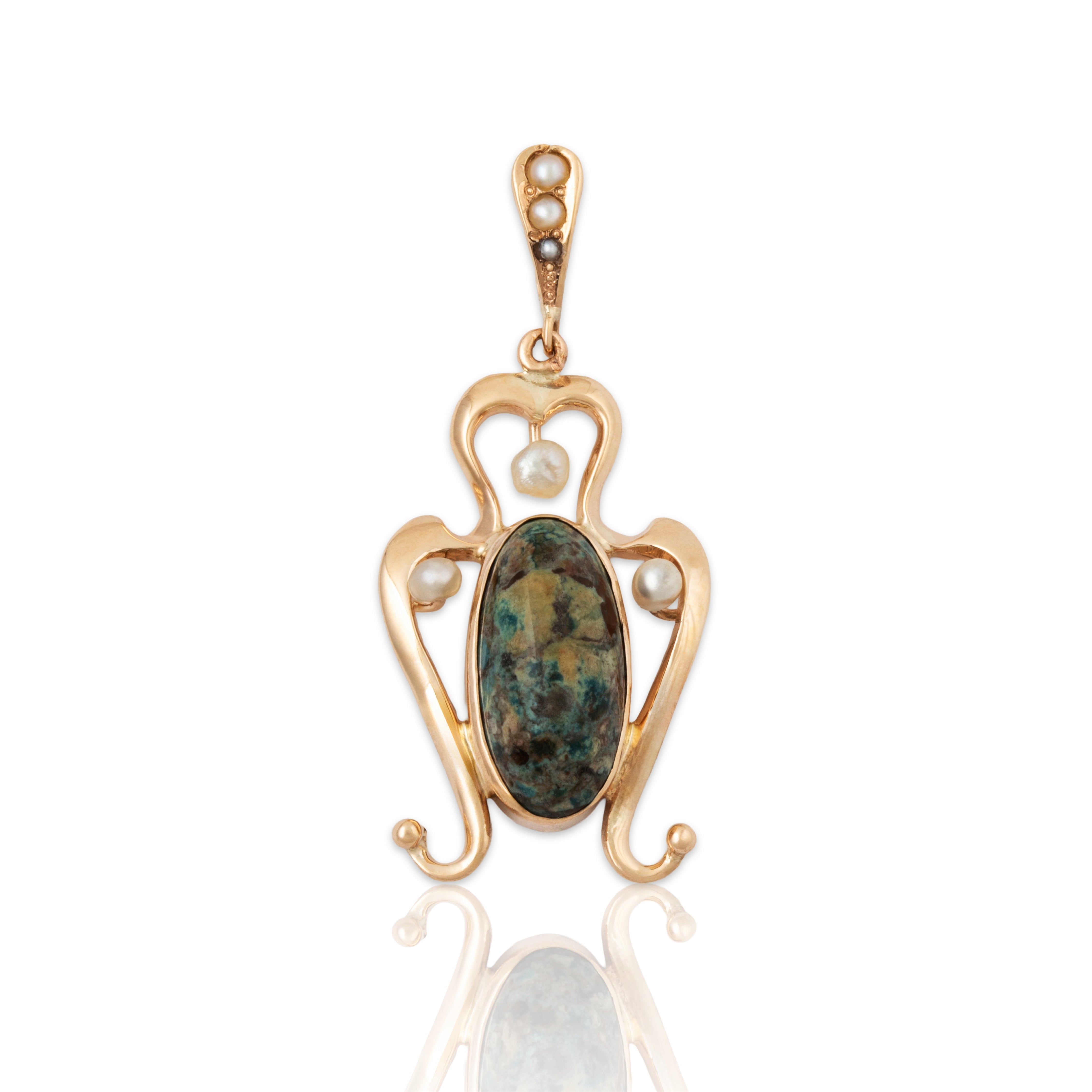 Antique Art Nouveau 10k Yellow Gold Agate Flourish Pendant、mySite、hinf8tx79