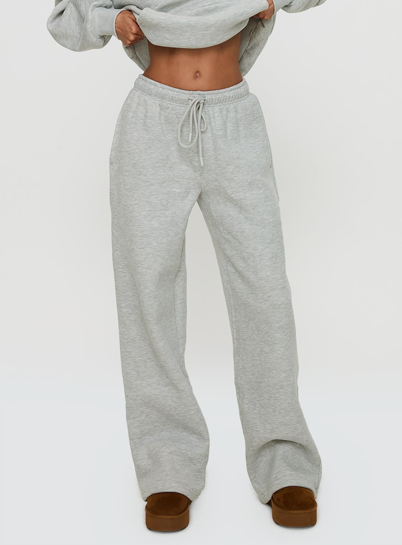 Princess Polly Wide Leg Track Pant Bubble Text Grey Marle / Green、mySite、solidvoid