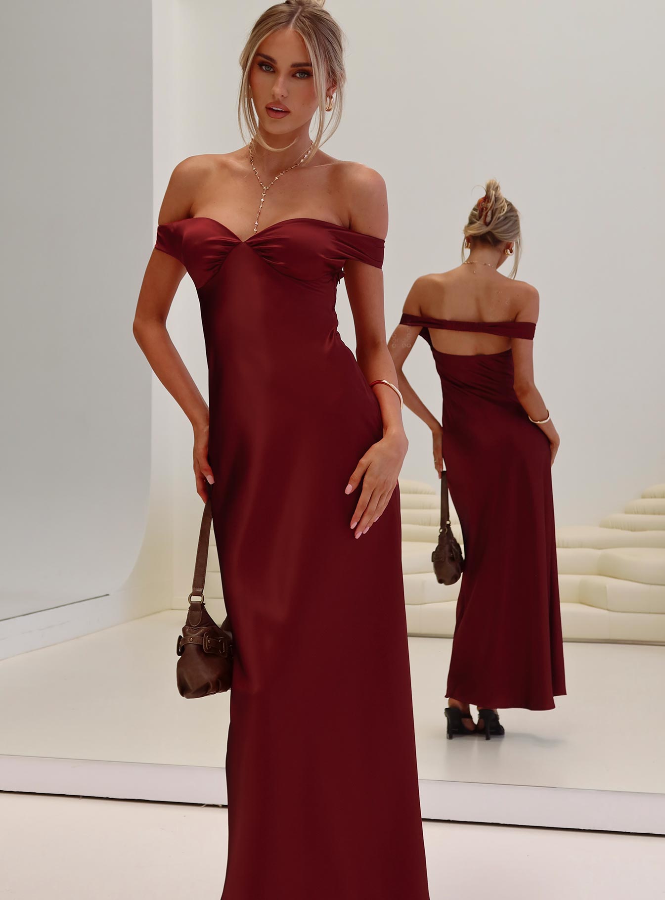 Heartthrobs Off The Shoulder Maxi Dress Red、mySite、solidvoid