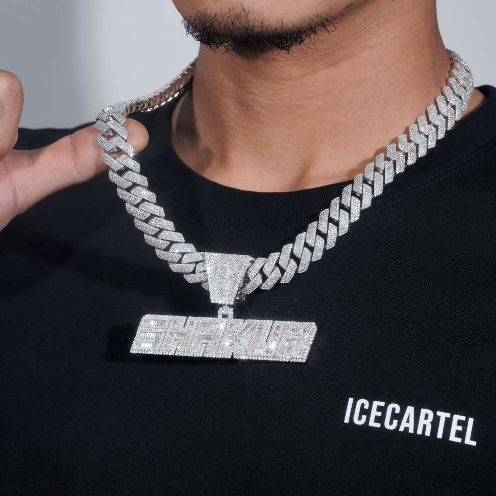 Moissanite Custom SHAKUR Pendant + Custom 4 Row 20MM Cuban Link Chain 14K Gold、mySite、hinf8tx79