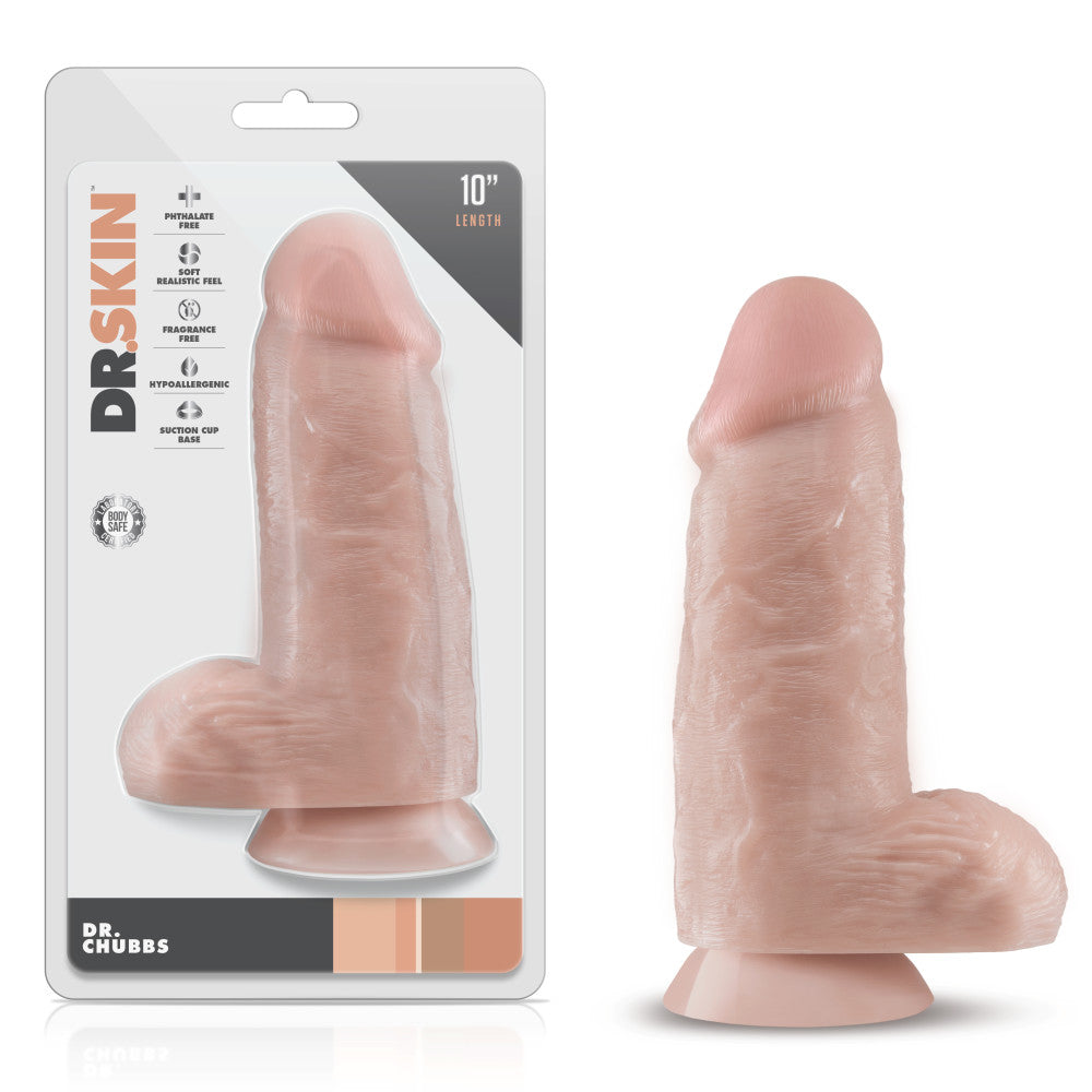 Dr. Skin By Blush® | Dr. Chubbs Realistic Vanilla 9.75-Inch Long Dildo With Balls & Suction Cup Base、mySite、bottomscart
