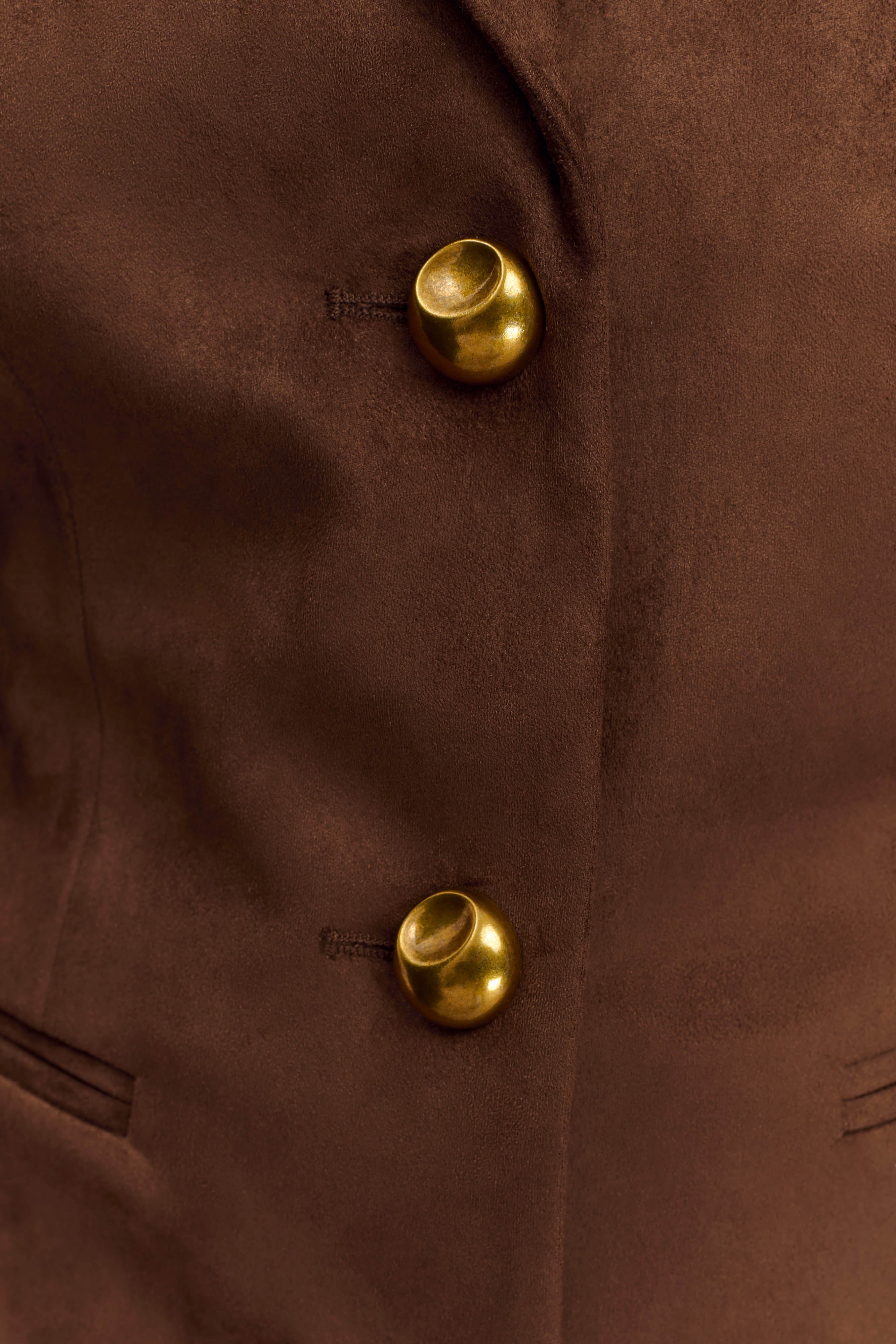 Sally Faux Suede Cinched Blazer - Milk Chocolate、mySite、solidvoid