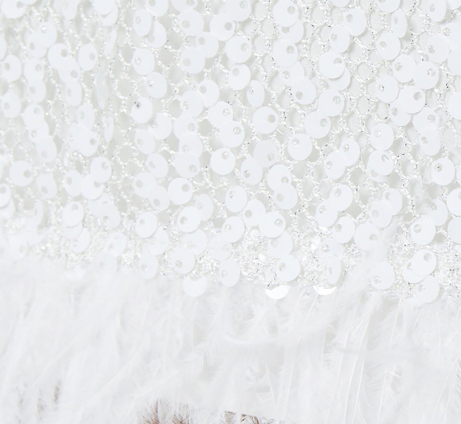 Sequined Trapeze Halter Dress With Feather Trim In Ivory、mySite、solidvoid