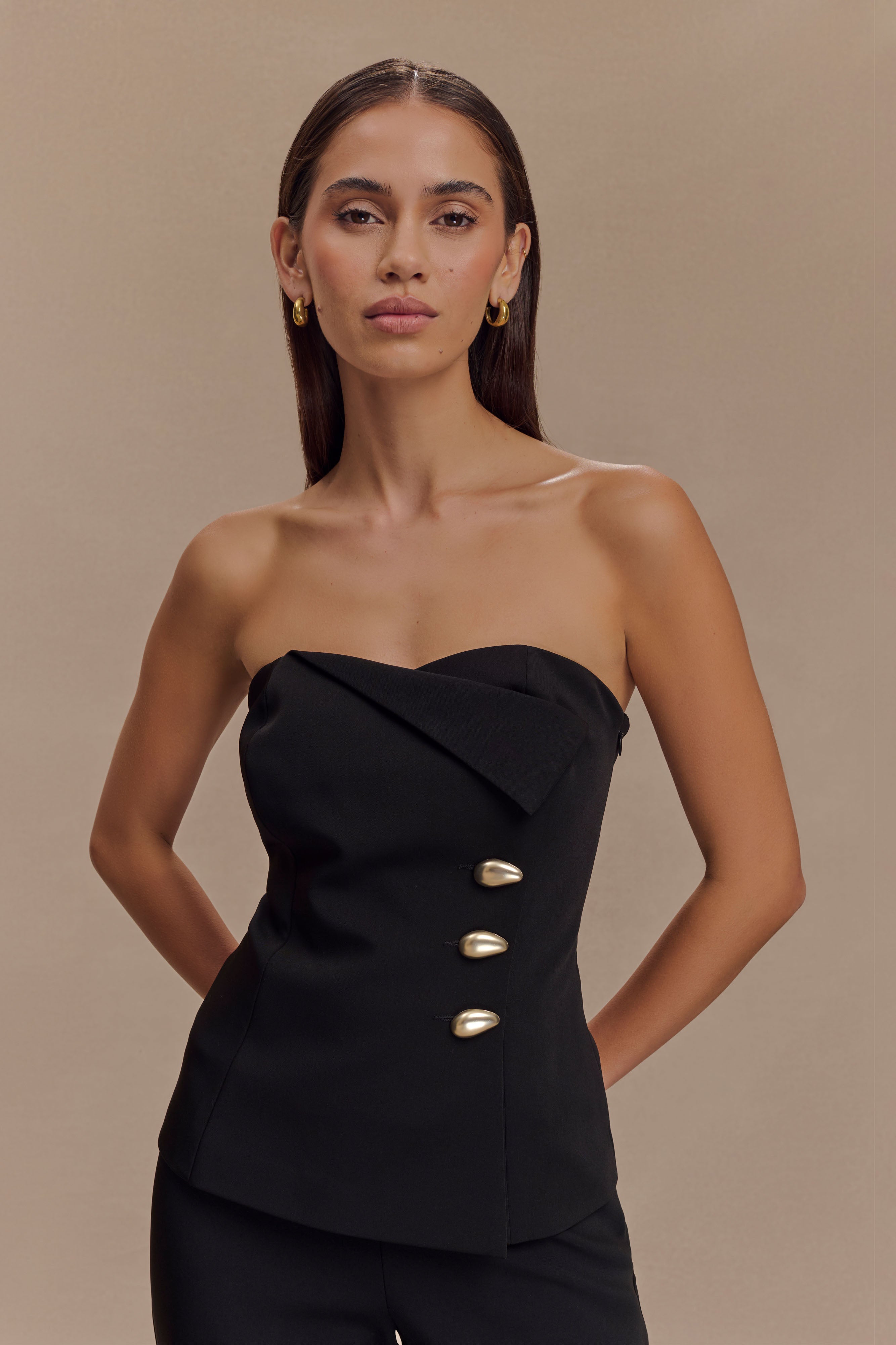 Lindie Strapless Suiting Top - Black、mySite、solidvoid