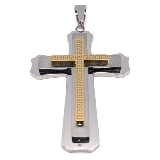 18K Gold PVD Stainless Steel 3D Beveled Cross Pendant / PDJ3206、mySite、dreamappss