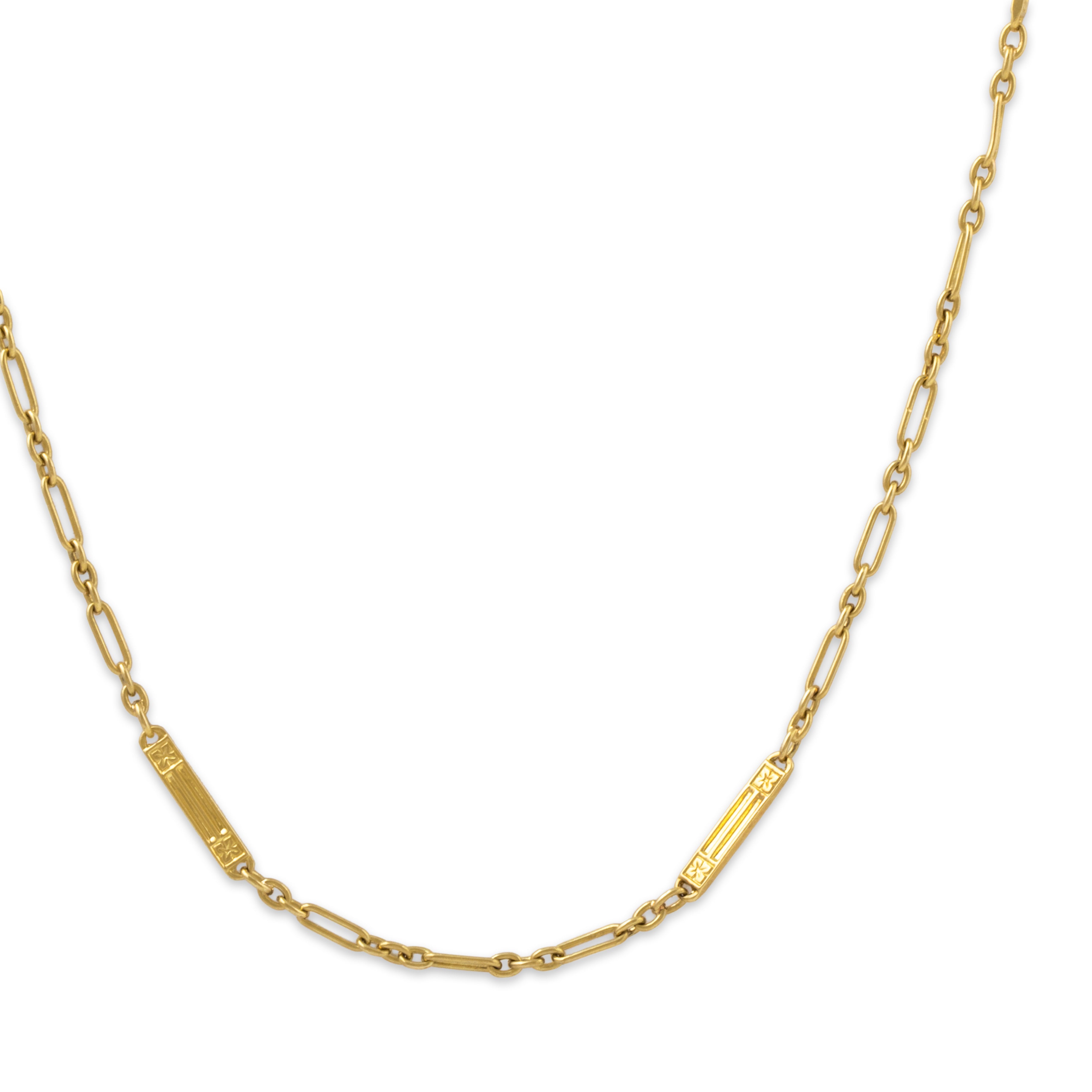 Antique Art Deco 14k Yellow Gold Long Engraved Blossom Link Necklace 28、mySite、hinf8tx79