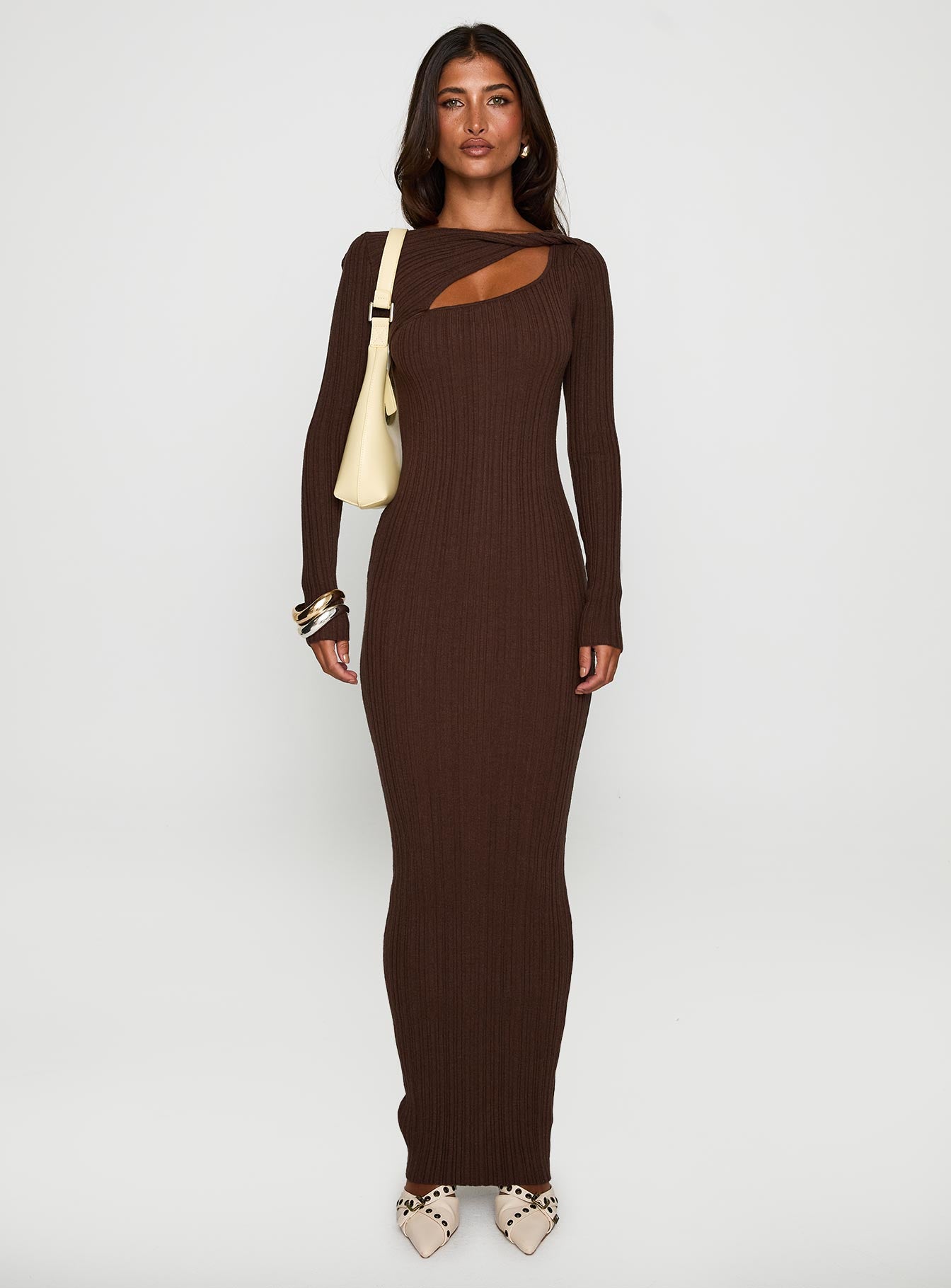 Gyselle Long Sleeve Maxi Dress Brown、mySite、solidvoid