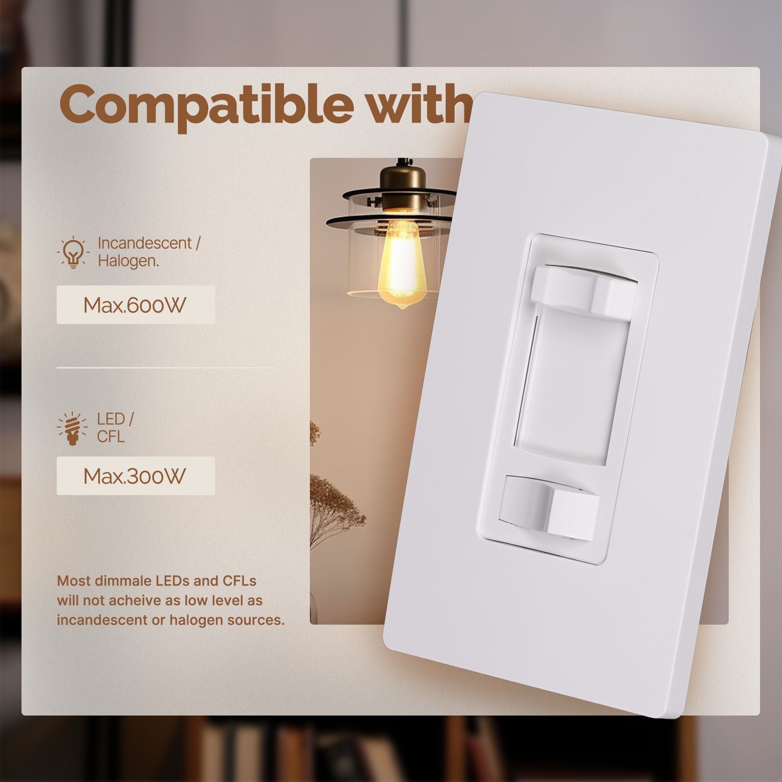 MOES Dimmer Light Switch Single Pole/3-Way for LED/Incandescent/CFL、mySite、fannypackpong