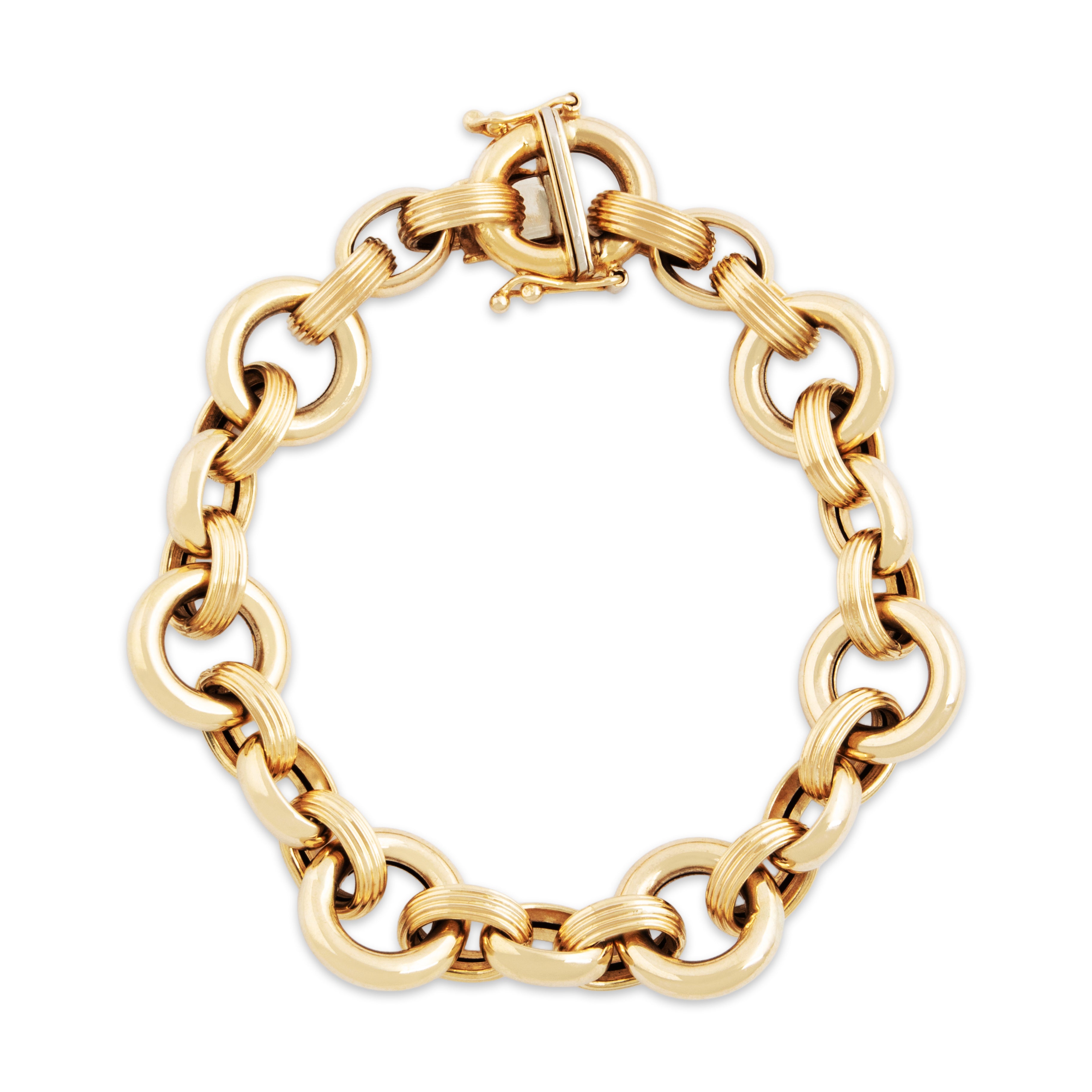 Vintage Italian 14k Yellow Gold Chunky Mixed Link Bracelet 6.5、mySite、hinf8tx79