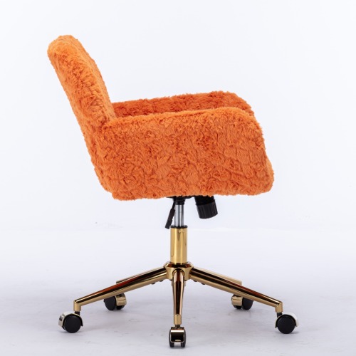 A&A Furniture Office Chair,Artificial rabbit hair Home Office Chair with Golden Metal Base,Adjustable Desk Chair Swivel Office Chair,Vanity Chair(Orange)、、casual