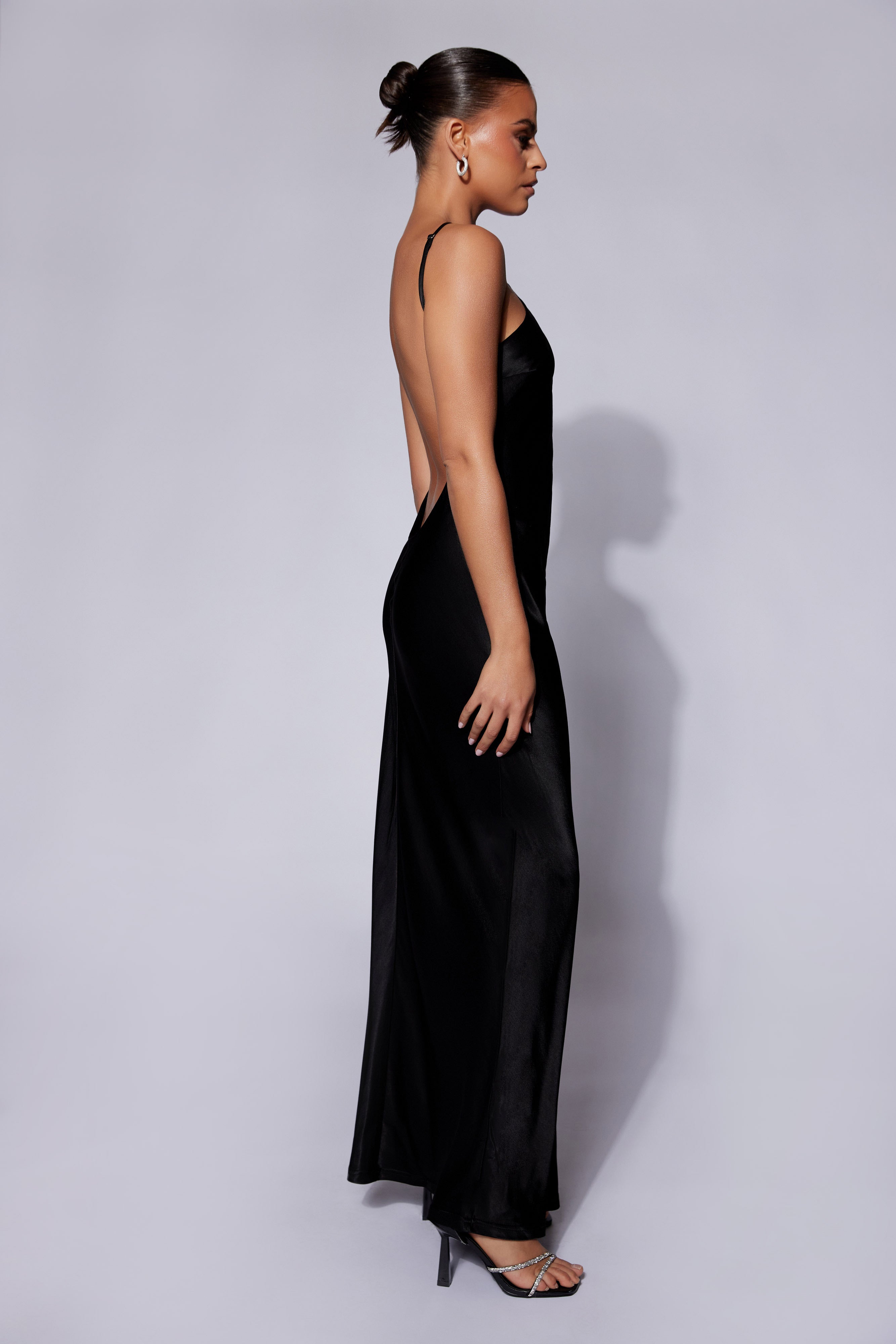 Lucia Satin Cut Out Maxi Dress - Black、mySite、solidvoid