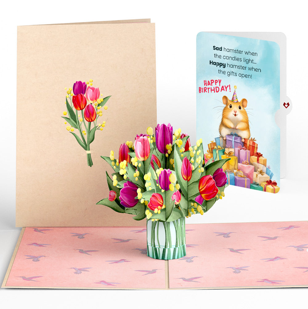 Cheerful Tulips Birthday Pop-Up Card and Happy Hamster Sentiment Set、mySite、solidvoid